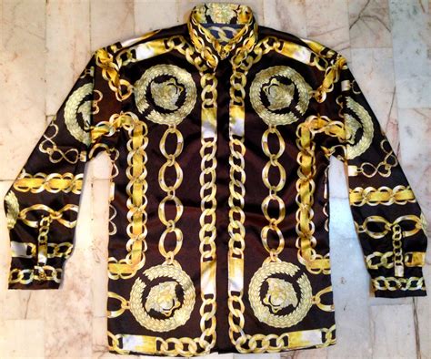 versace button up black white chain shirt|Versace inspired shirts.